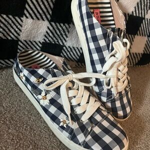 Betsey Johnson Navy & White Gingham Daisy Embroidered Sneakers
